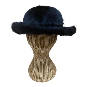 Mousse HB Womens Long Fur Felted Black Hat Vintage 50s/60s